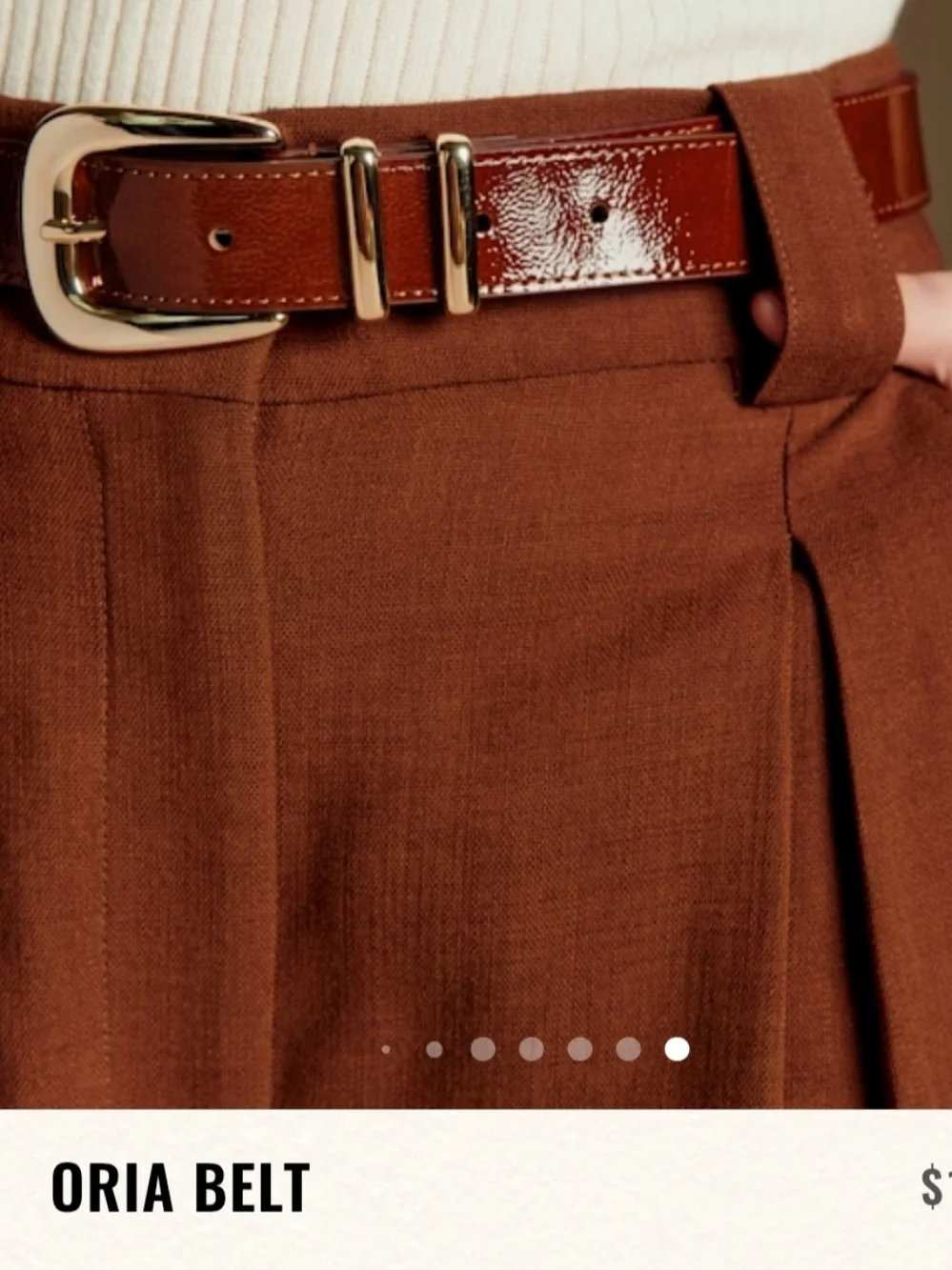 Sezane Brown Gloss Leather Belt with Gold Buckle - Picture 5 of 7